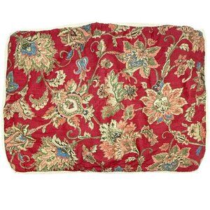 CHAPS Pillow Sham Red Jacobean Floral Burlap Trim Standard Size Cotton Annabelle